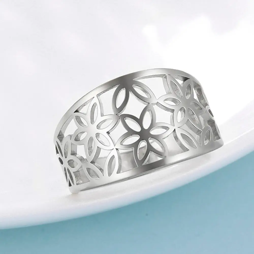 thumbnail image 2 of Flower Of Life Ring – Stainless Steel Filigree Ring With Clear Zircon, Vintage Style For Women 2 of 11