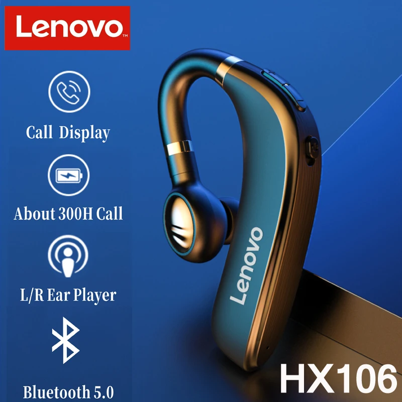 Lenovo-auriculares inalámbricos HX106 con Bluetooth 5,0, dispositivo de audio con gancho para la oreja, con micrófono, 40 horas de duración, para conducción y reunión
