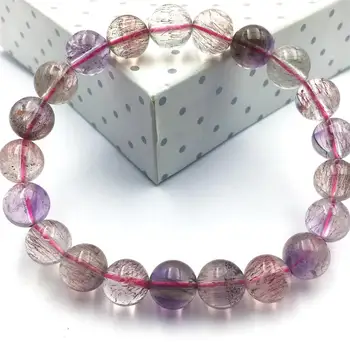 

Natural Super Seven 7 Seven Rutilated Quartz Melody Fashion Bracelet 9mm Women Crystal Round Beads Charms AAAAA Drop Shipping