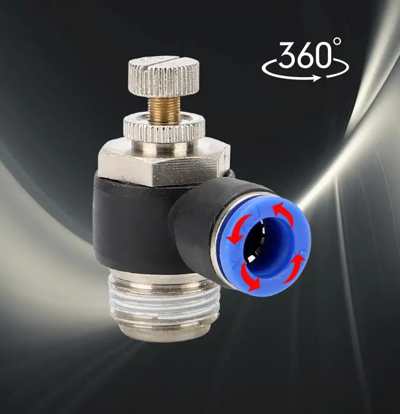 Description Picture 5 of itemSL Pneumatic L type Speed Flow Controller 4-12mm OD Hose Tube 1/8" 1/4" 3/8" 1/2"BSP Male Gas Airflow Limit Valve Quick Fitting