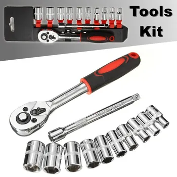 

12Pcs 1/4-Inch Socket Wrench Set Drive Ratchet Wrench Spanner for Bicycle Motorcycle Car Repairing Tool Set Common Sockets