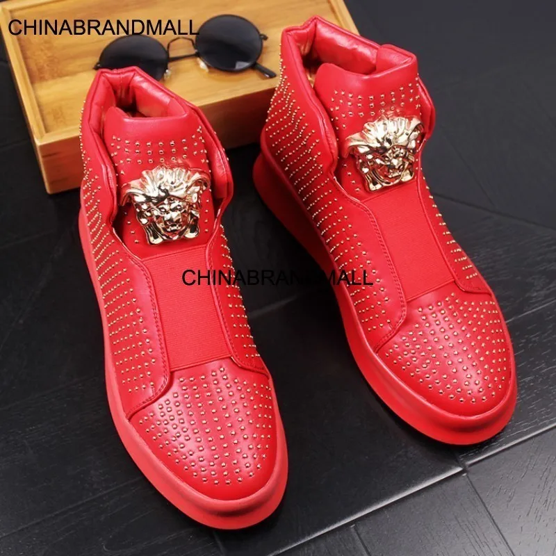 

2020 Brand designer men shoe High quality leather loafers with thick and low rivets,casual board shoes,shoes with high height