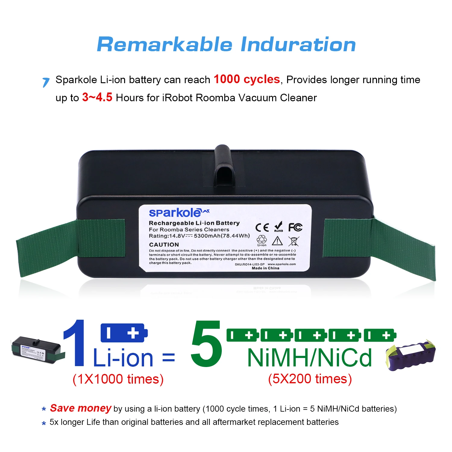 Литий ионный аккумулятор sparcole 5 3 Ah 14 8 V для iRobot Roomba 500 600 700 800 Series 555 560 580 620 630 650 760 770 780