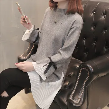 

8941 spring new chiffon stitching false two sets knit dress 56-1 / f, 11 row 1 shelves