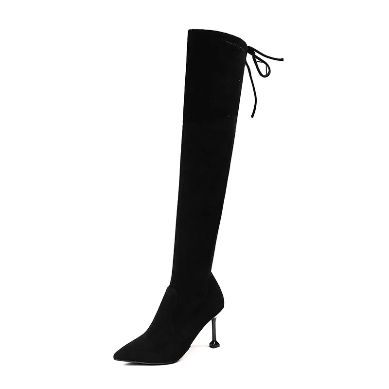 

2666-7, D2666-7 Autumn New Style 2019 Pointed-Toe Elasticity Fashion Thigh Boot Women's over-the-Knee Boots Lace-up Boots