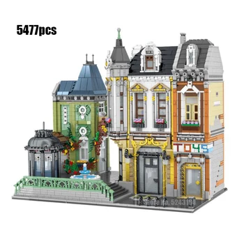 

NEW Moc Creator Expert City Street View 2524pcs European Style Bookshop Hospital Toy Store Plaza Model Building Blocks Bricks