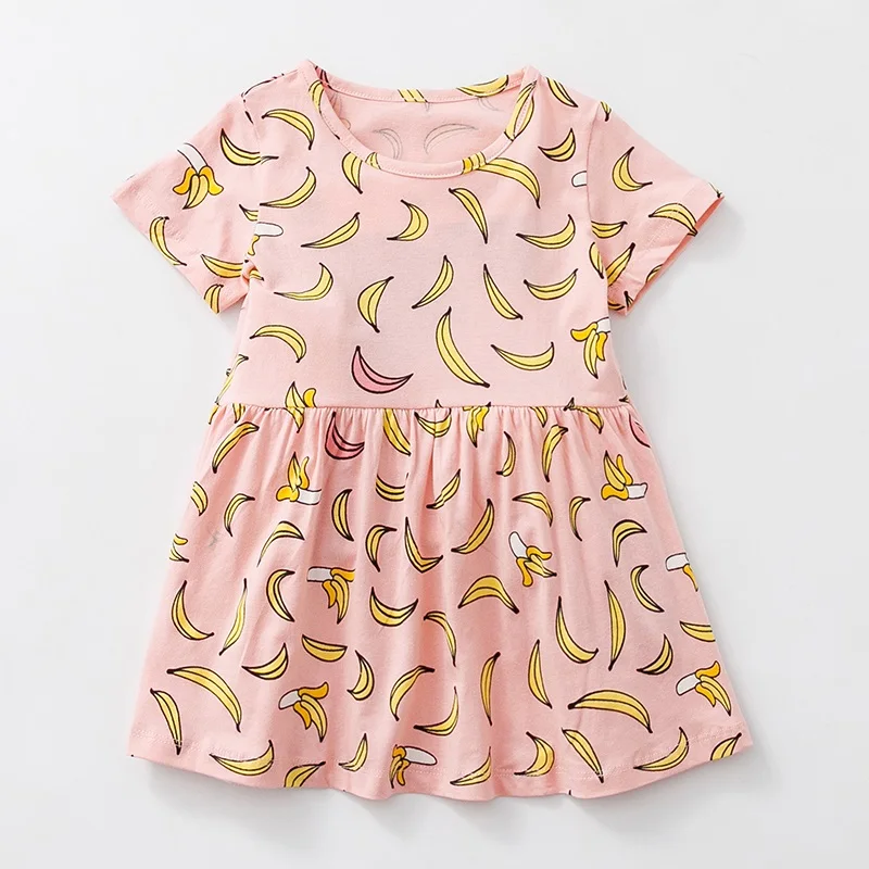 Baby Girls Dress For 1-6 Years Kids 100% Cotton Summer Casual Dresses With Banana Printing Children's Clothing KF546 | Детская