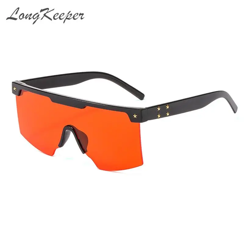 

LongKeeper 2020 Semi-rimless Sunglasses Women Oversized One Piece Stars Decoration Glass for Driving Female Goggles Gafas UV400