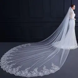 400cm long single-layer cathedral long bridal veil lace applique bridal veil with comb wedding accessories
