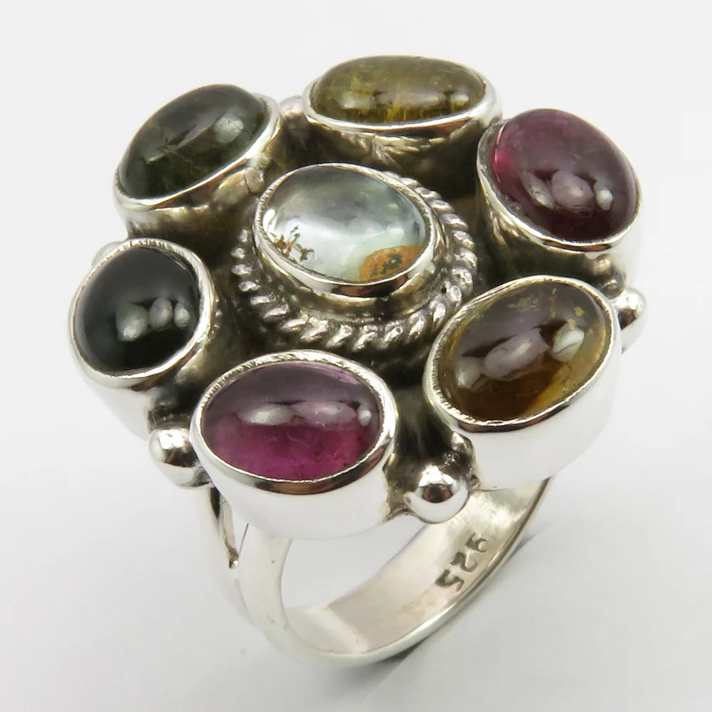 

Solid Silver Tourmaline Ring Size 5.75 Deco Handcrafted Jewelry