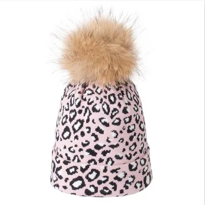 BINGYUANHAOXUAN Winter Hat Raccoon Pom Pom Hat For Women Brand Thick Women Hat Girls Caps Knitted Beanies Women Cap Wholesale - Цвет: pink