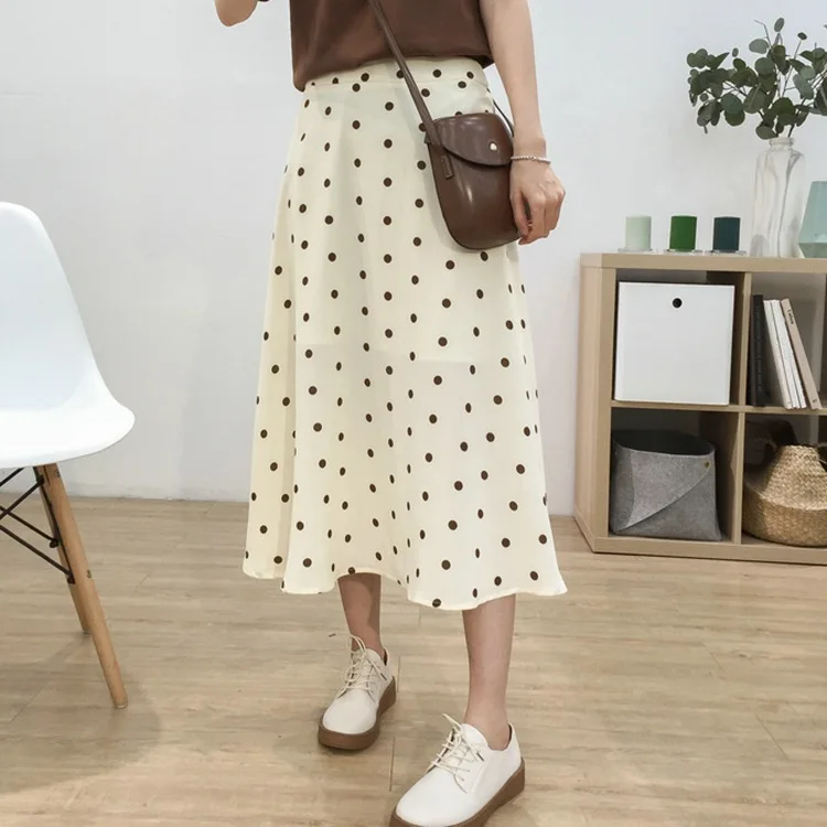 

Retro Versatile Elegant Polka Dot Chiffon Skirt Women's 2019 New Style Korean-style Mid-length High-waisted A- line Skirt