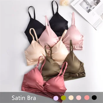 

Sexy Satin Bra Triangle Cup Shaping Bralette Seamless Lenceria Push-up Beauty Back Tube Underwear Lingerie нижнее белье женское