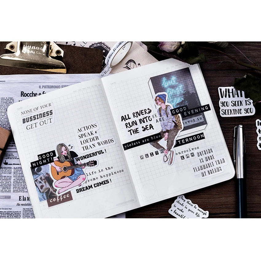 Caixas de Jornal Inglês do Vintage Etiqueta de Papel Decorativo para Scrapbooking Encaixotado Adesivo Washi Álbum 56 6 High Quality Material escolar e de escritório