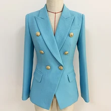 Blazer de styliste pour femmes, veste classique, boutons de Lion, Double boutonnage, coupe Slim, texture 