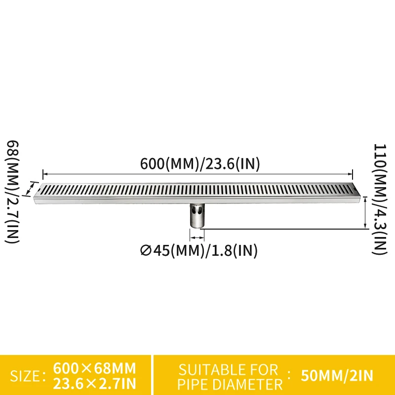 60 Mid Deep Seal Матовый 304 душ из нержавеющей стали слив пола Длинный дренаж квадратный Пол Слива заглушка для ванной - Цвет: 60 Mid Deep Seal