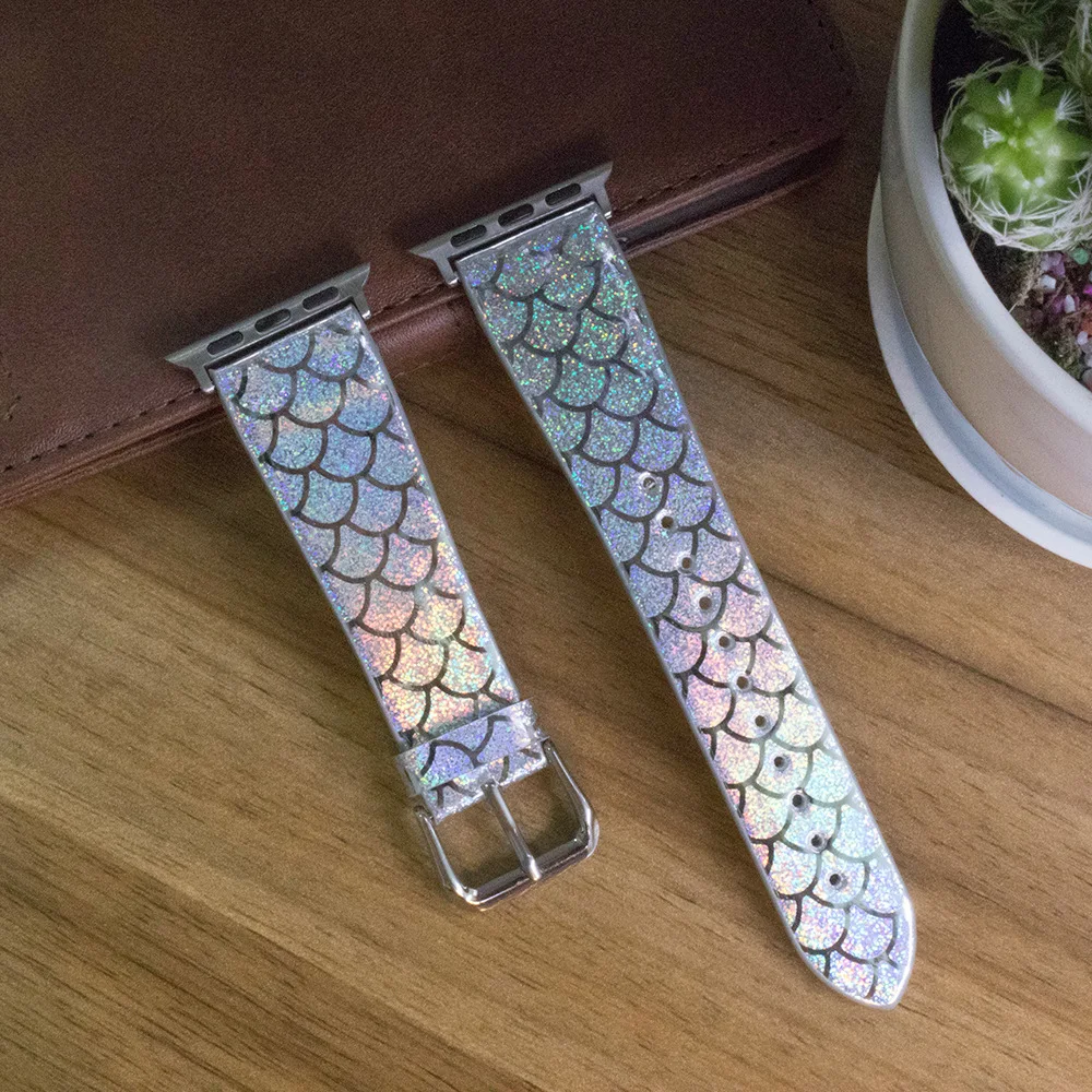 Блестящий кожаный браслет для женщин и девочек для Apple Watch, ремешок серии 5, 4, 2, 3, браслет для iWatch, ремешок 44 мм, 40 мм, 42 м, 38 мм, ремень