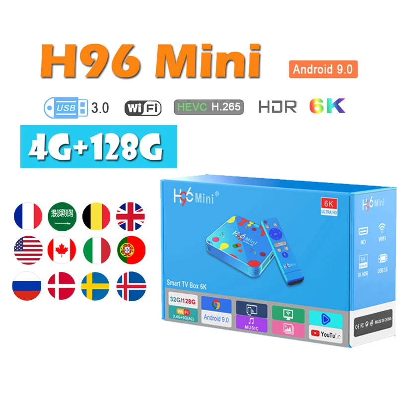 

TV box 4GB 128GB Set top box H96 Mini Allwinner H6 Quad Core 6K H.265 Android 9.0 TV Box media Player dazn H96 MINI boxse
