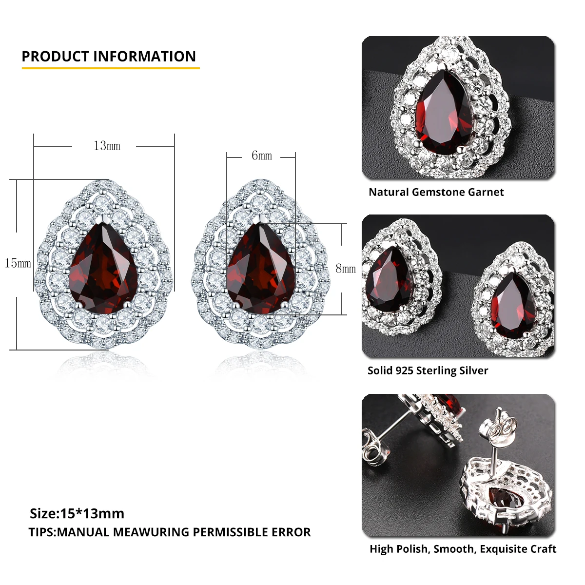 Hutang 2.20ct натуральный гранат однотонные серьги-гвоздики серебро 925 пробы тонкий элегантный кубический цирконий ювелирные изделия для женщин подарок