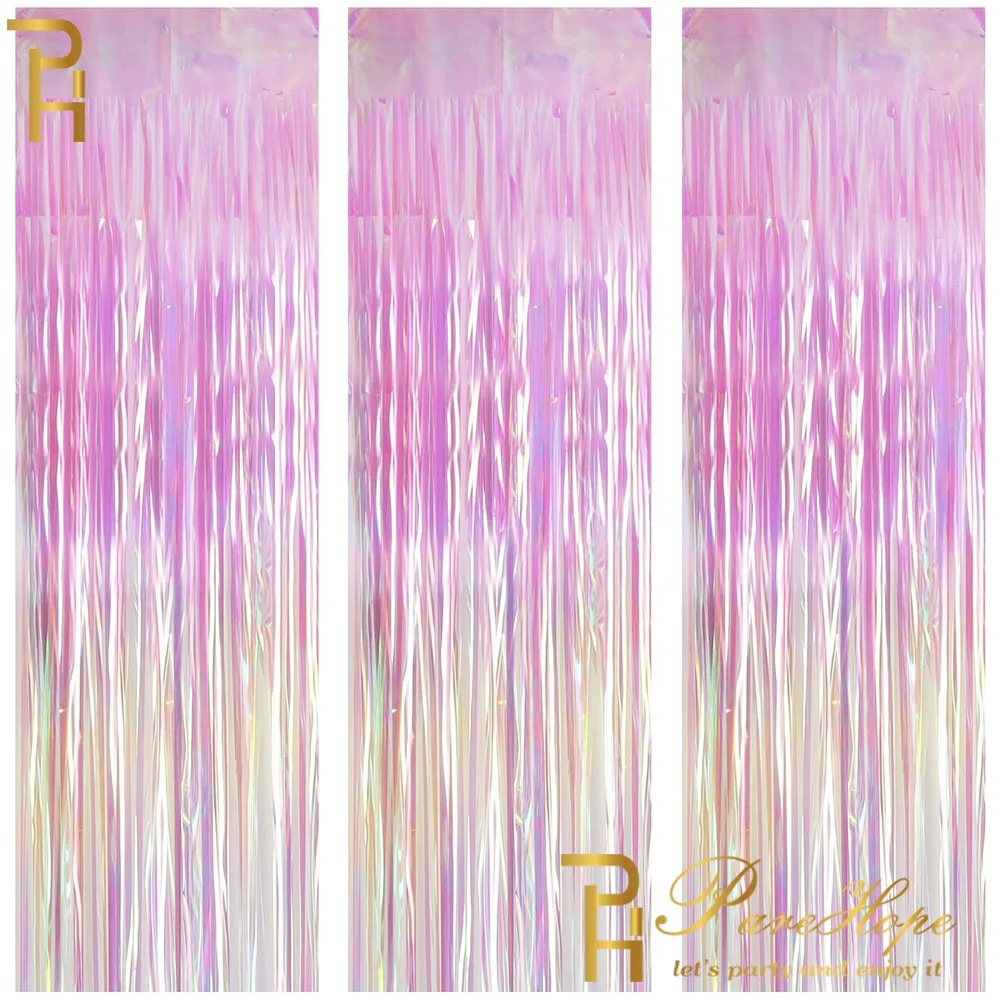 

Unicorn Party Iridescent Backdrop Door Curtain Transparent Tinsel Foil Fringe Curtain Birthday Party Kids Baby Shower Decoration