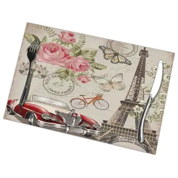 

Set of 6 Vintage Paris Postcard Placemats for Dining Table Place Mat in Kitchen Accessories Cup Wine Mat