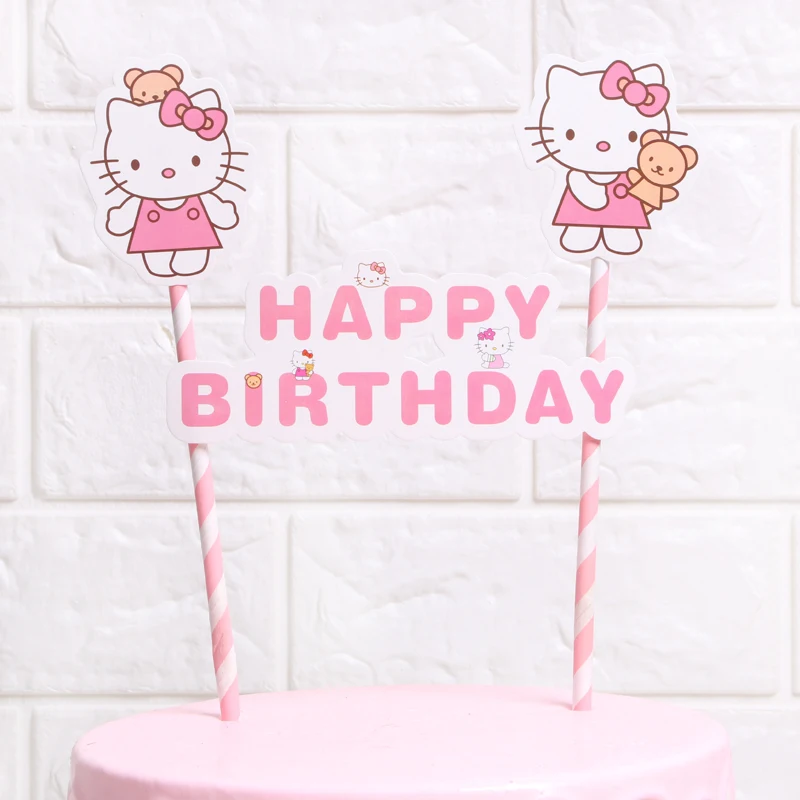 1 шт мультяшный Микки Кэт hello kitty Топпер для торта «С Днем Рождения» 1-й День рождения детский душ Свадебные вечерние принадлежности принцессы кекс