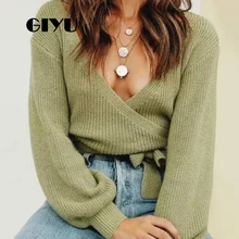 *#Best Price GIYU V Neck Sweater Lantern Long Sleeve Autumn Basic Knit Solid Jumpers Sashes Tie-up Loose Drop Shoulder sueter mujer invierno *#Best Price GIYU V Neck Sweater Lantern Long Sleeve Autumn Basic Knit Solid Jumpers Sashes Tie-up Loose Drop Shoulder sueter mujer invierno