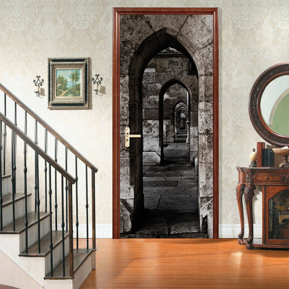2pcs/set European Retro Architectural Arched Door Art Mural Sticker