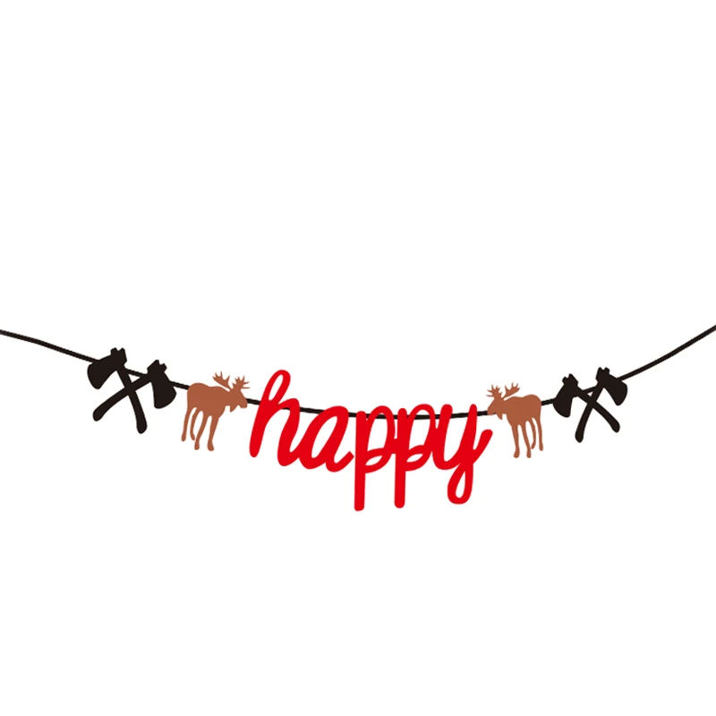 Lumberjack Birthday Decorations Banner Forest Bear Deer Bunting