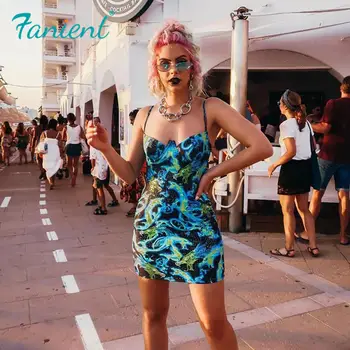 

2020 Sprinting Women Sleeveless Dress Vivid Dragon Printing Bodycon Spaghetti Strap Mini Female Party Dresses Outfit