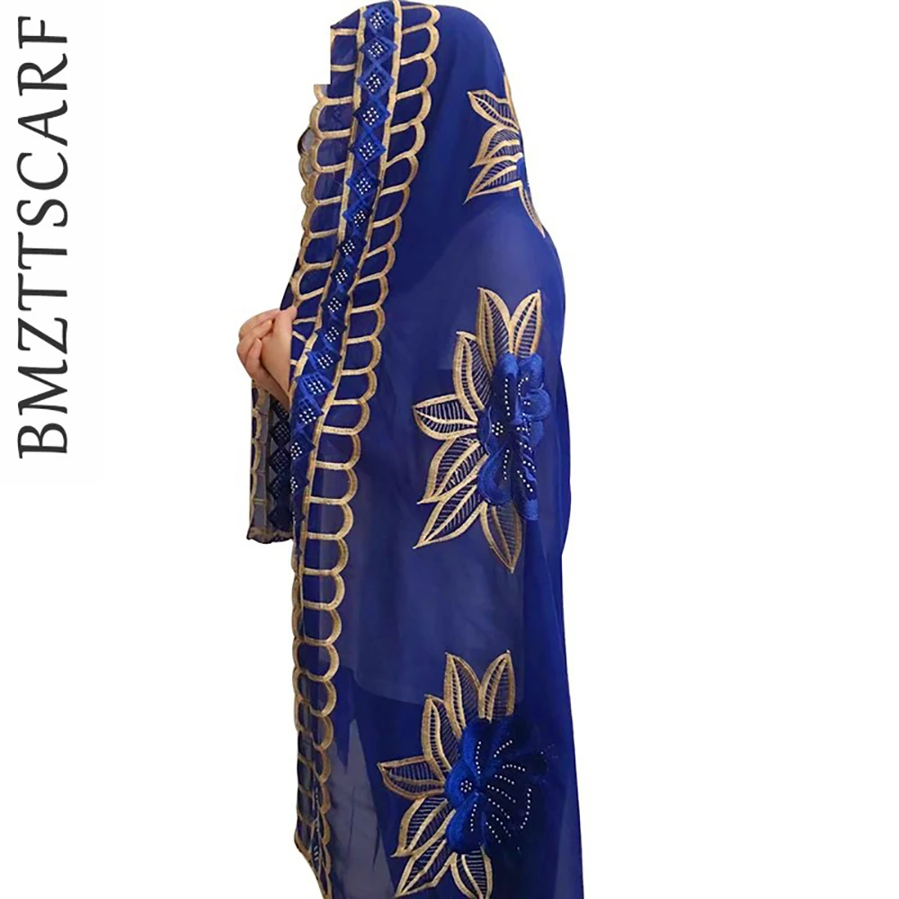 Новые африканские шарфы, мусульманский женский большой шифоновый шарф с вышивкой, шарфы, платок, красивый дизайнерский шарф BM441 - Цвет: Color 1