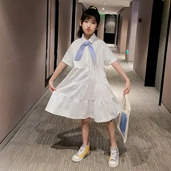 

2020 Summer New Teen Girls Cotton Long Style Dress Korean Kids Girls Loose Dress Dresses Fashion Children Elegant Dress