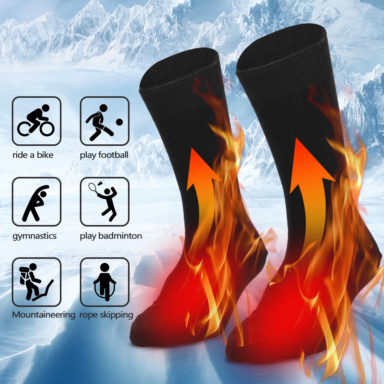 Electric Heated Socks W/2Pcs 4000mAh Rechargeable Battery Outdoor Feet  Warmer