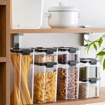 

Airtight Pantry Kitchen Storage Containers Square Plastic Food Containers Lids Stackable With Locking Clips