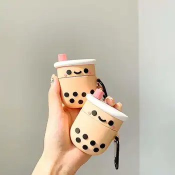 

Milk Tea Airpods Case for Apple Airpods 1 2 Boba Tea Cute Soft Silicone Earphone Protective Case Cover for Airpods Charging Box