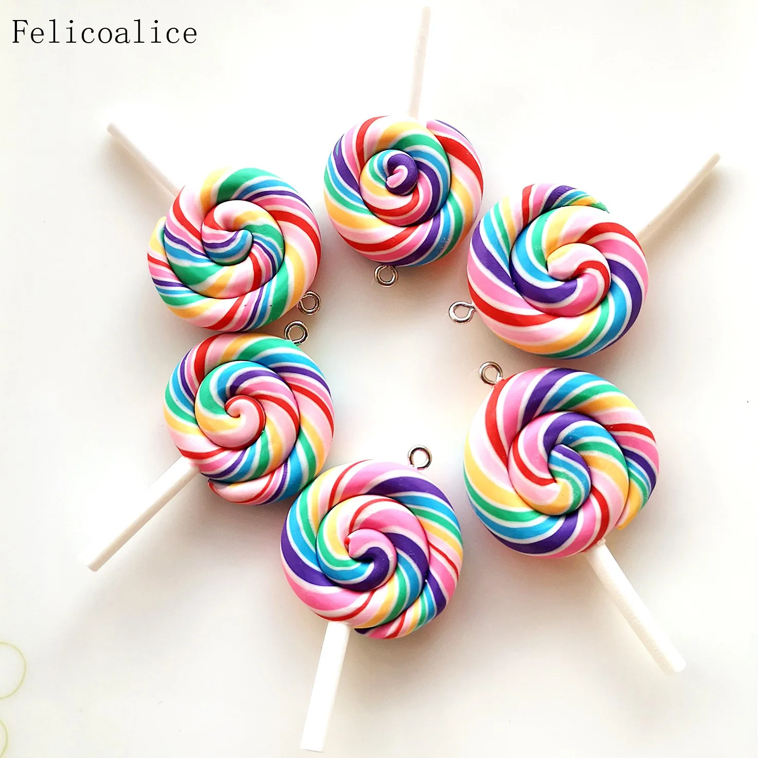 

50pcs Multicolor Rainbow Soft Pottery Lollipops Charms For DIY Personality Bottle Pendants Clay Decoration Earrings Necklace
