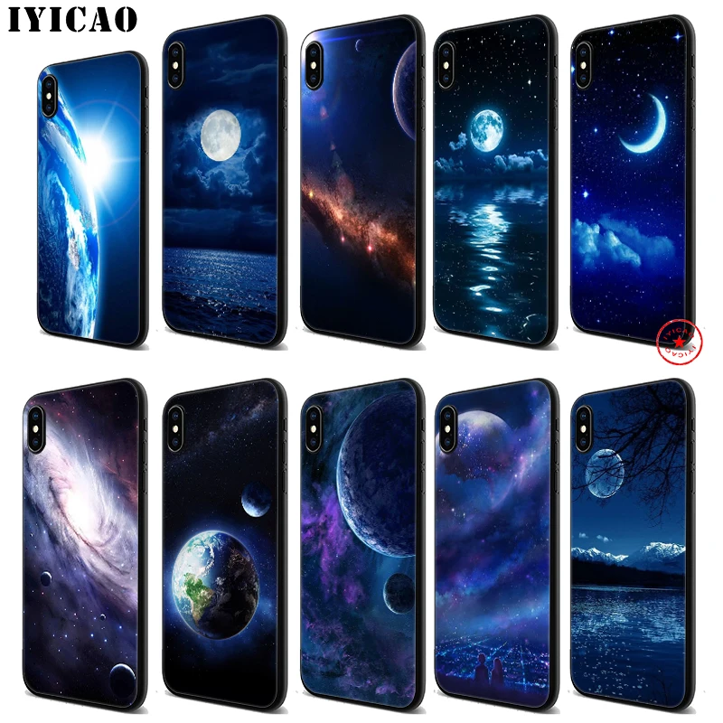 IYICAO арт Звезды Луна планета мягкий черный силиконовый чехол для iPhone 11 Pro Xr Xs Max X