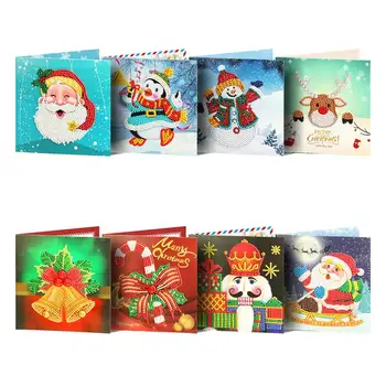 

new year christmas 2021 8pcs Diamond Cards Diy Cross Stitch Cartoon Christmas Creative Gift Diamond Painting Greeting Cards
