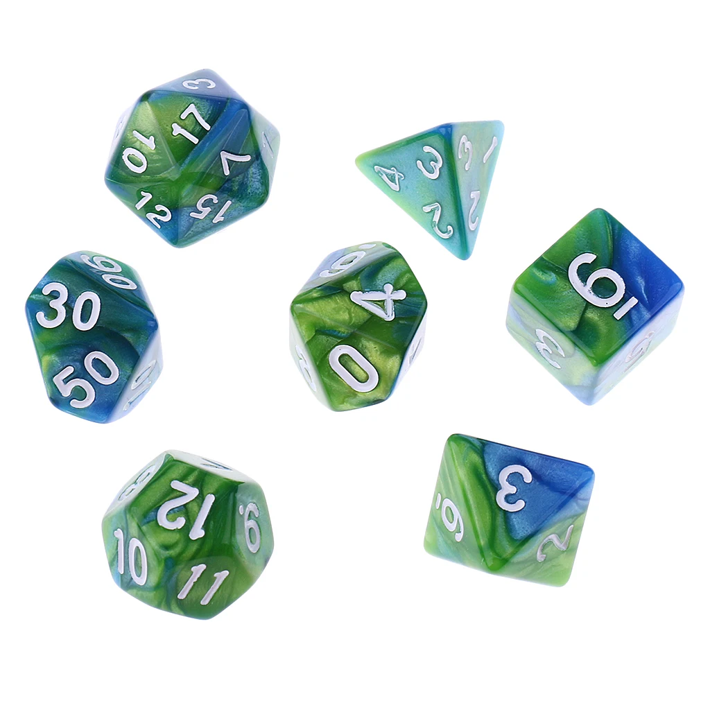 7 шт. D4 D6 D8 D10 D12 D20 кубики двухсторонние кубики кубик для игры Аксессуары для настольной игры - Цвет: Green Blue