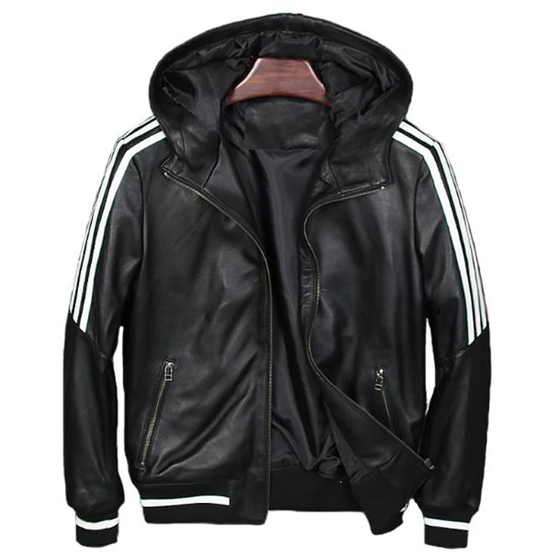 Nice Hodded Man's Sheepskin Coats Leather Jackets Personality Oversized Men's Real Jacket Streetwear XXXXXL A775 | Мужская