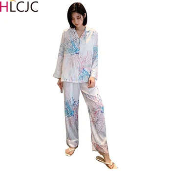 

Spring Long Sleeve Sleepwear Pijama Suit Womens Silk Satin Pajamas Pyjamas Set Female Sleep Two Piece Loungewear Ladies Pyjamas