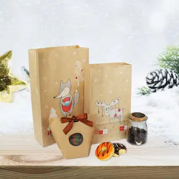 

Kraft Paper Bags Christmas Kraft Food Packaging Storage Bakery Bag For Cookie Snack Dried Food 24PCS/Set