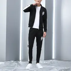 Спортивный костюм для мужчин 2019 Осенняя спортивная одежда модные мужские s хип хоп комплект 2 шт. свитшот на молнии с капюшоном куртка +