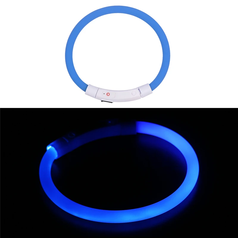 Blue Мягкий силиконовый ошейник для собак, перезаряжаемый светодиодный usb-кабель для зарядки, сверкающий светящийся ошейник для щенков и кошек - Цвет: Blue