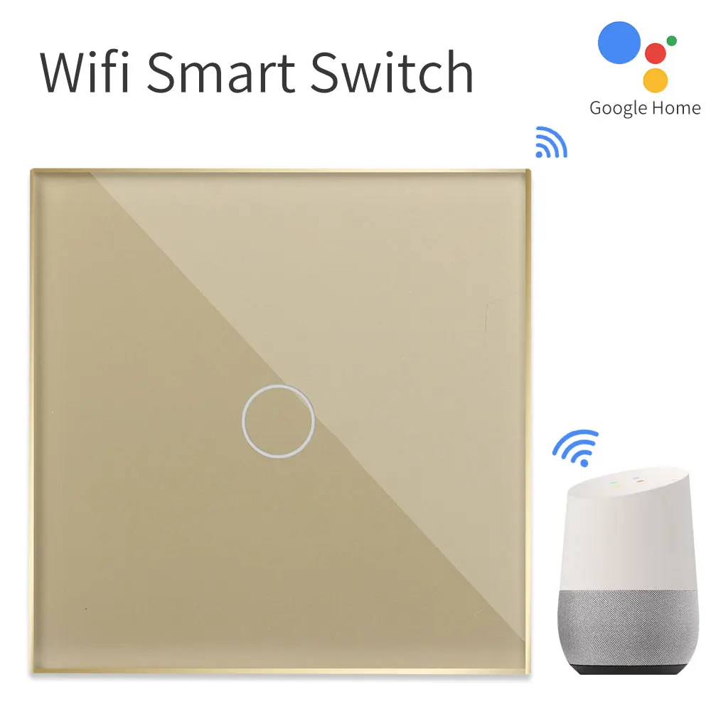 Bingoelec wifi сенсорный выключатель, стандарт ЕС, умный дом, настенный переключатель, беспроводное управление с помощью Smart Life, 1 банда, 2 банды, 3 банды, 1 позиционный переключатель - Цвет: 1G 1 Way WIFI Gold
