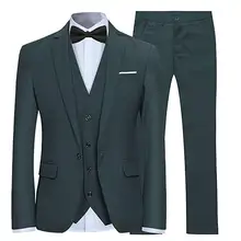 Темно-зеленый мужской Slim Fit 3 шт костюм одна кнопка Блейзер жилет под смокинг и брюки