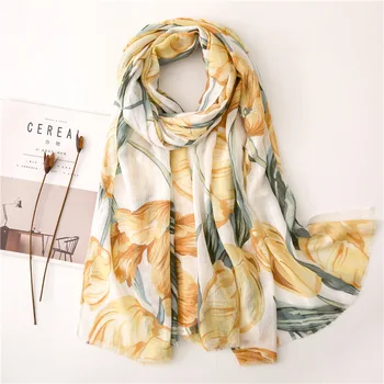 

KYQIAO women yellow neck scarf 2020 mori girls autumn spring Japan style long boho yellow geometric print scarves muffler