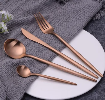 

Matte Rose Gold Western Tableware Set Portuguese 304 Stainless Steel Dinner Knife Fork Spoon Teaspoon WB885