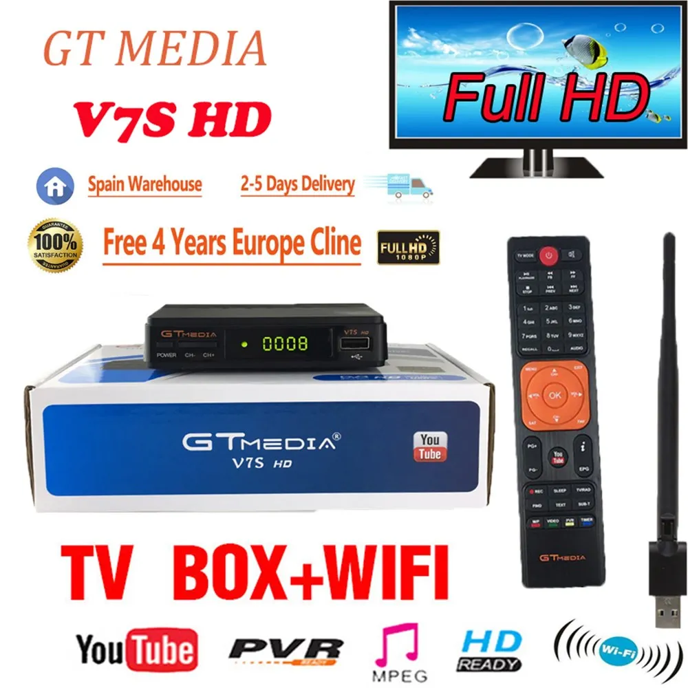 1080P DVB S2 GTmedia V7S HD спутниковый приемник Бесплатная WIFI питание от freesat v7s hd gt media