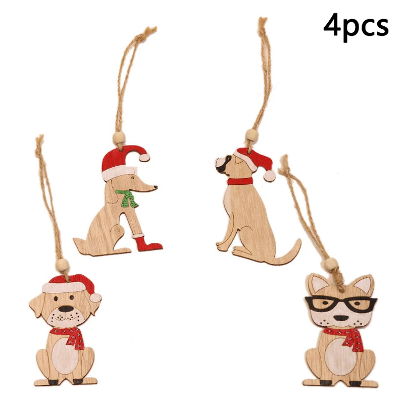 4pcs-Mixed-Dog Noel новогодний деревянный автомобильный Декор веселые игрушки для рождественской елки Рождественский Декор для дома Новогодний Декор Navidad рождественские подарки - Цвет: 4pcs-Mixed-Dog